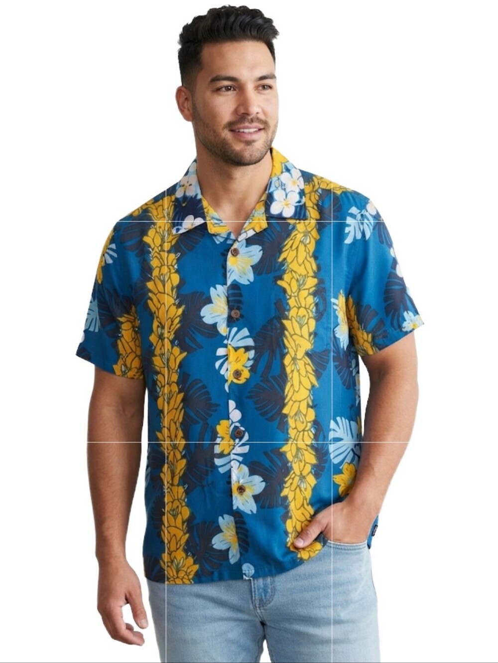 Maui And Sons Blue And Yellow Floral Hawaiian Short Sleeve Shirt Size XL